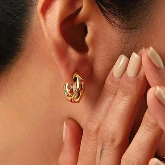 Cubic Zirconia Decor Cuff Hoop Earrings - Picture 2 of 4